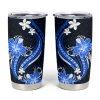 Blue Polynesian Pattern With Tropical Flowers Tumbler Cup