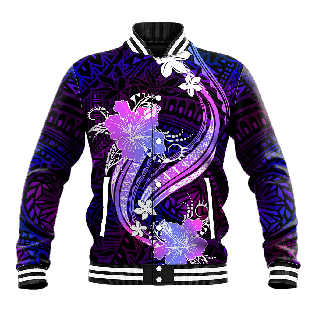 Galaxy Polynesian Pattern With Tropical Flowers Baseball Jacket LT05 Unisex Galaxy - Polynesian Pride