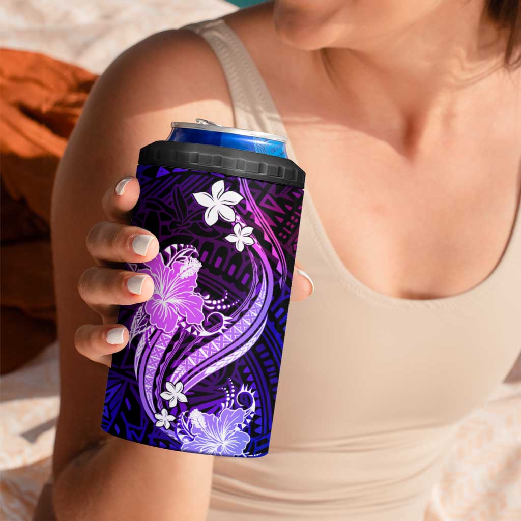 Galaxy Polynesian Pattern With Tropical Flowers 4 in 1 Can Cooler Tumbler