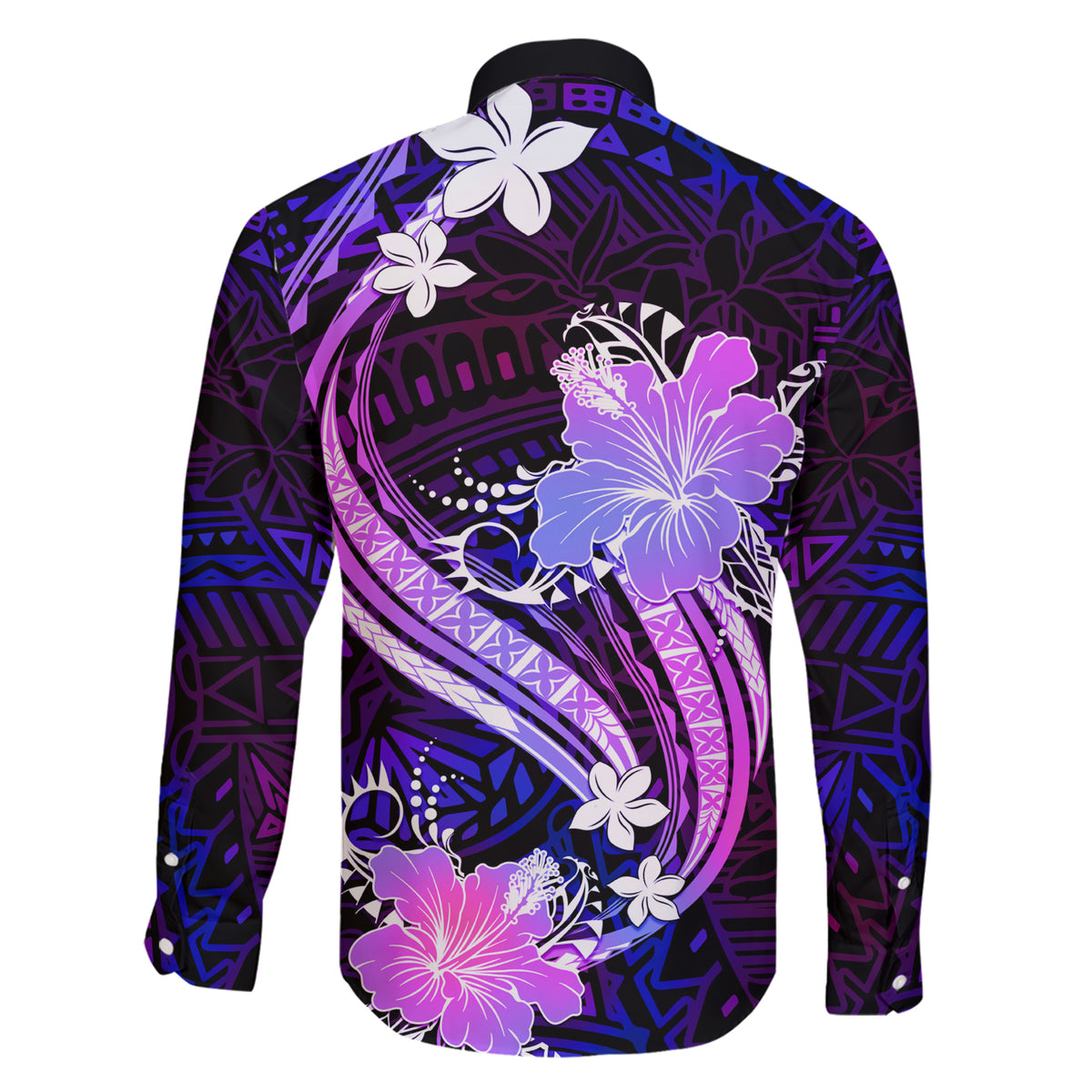 Galaxy Polynesian Pattern With Tropical Flowers Family Matching Short Sleeve Bodycon Dress and Hawaiian Shirt LT05 - Polynesian Pride