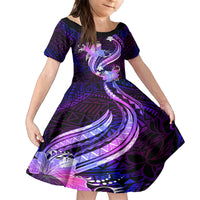 Galaxy Polynesian Pattern With Tropical Flowers Family Matching Summer Maxi Dress and Hawaiian Shirt LT05 Daughter's Dress Galaxy - Polynesian Pride