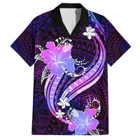 Galaxy Polynesian Pattern With Tropical Flowers Family Matching Tank Maxi Dress and Hawaiian Shirt LT05 Dad's Shirt - Short Sleeve Galaxy - Polynesian Pride