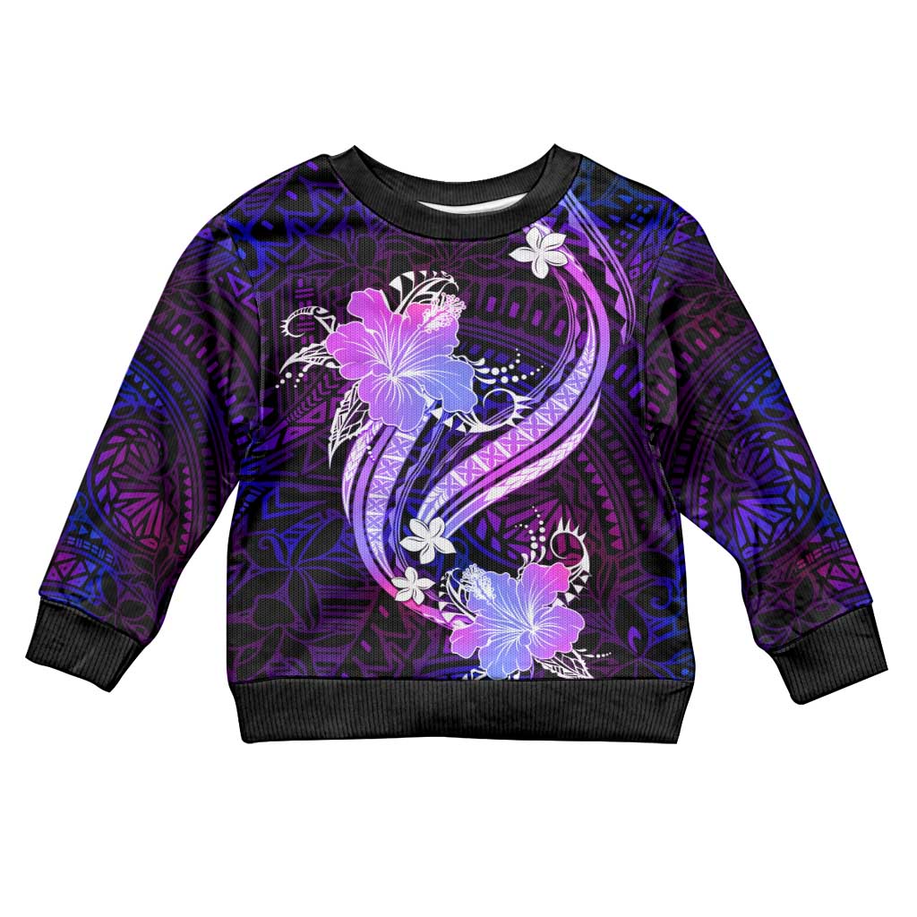Galaxy Polynesian Pattern With Tropical Flowers Kid Ugly Christmas Sweater
