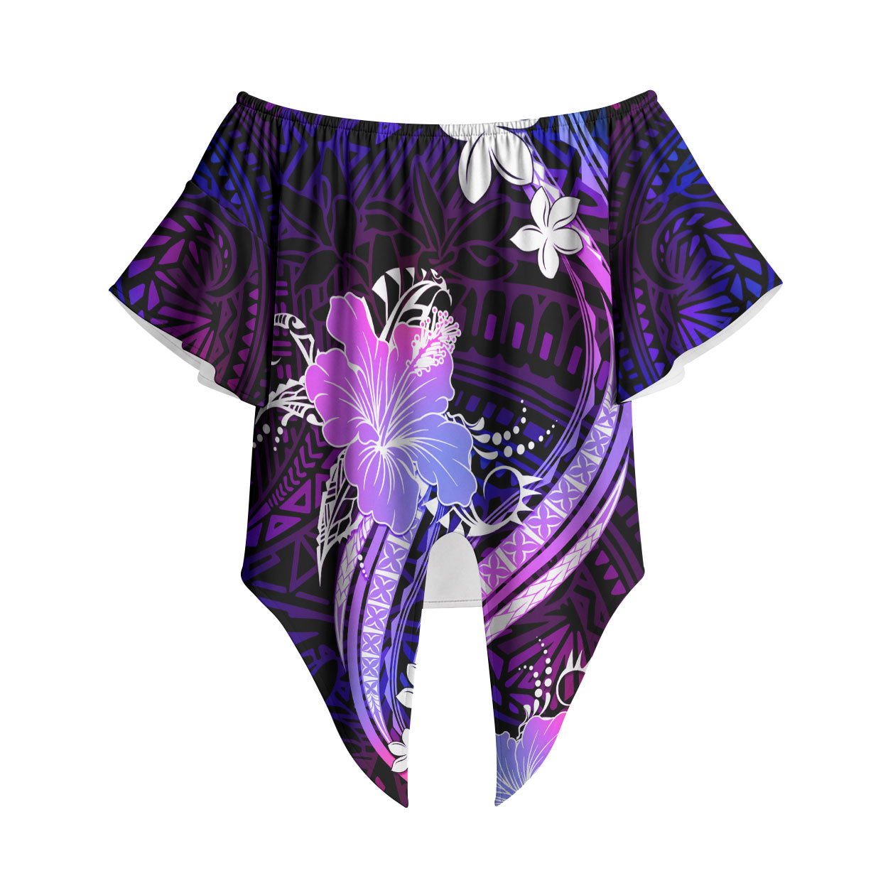 Galaxy Polynesian Pattern With Tropical Flowers Off Shoulder Wrap Waist Top LT05 Galaxy - Polynesian Pride