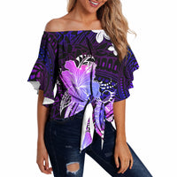 Galaxy Polynesian Pattern With Tropical Flowers Off Shoulder Wrap Waist Top LT05 - Polynesian Pride