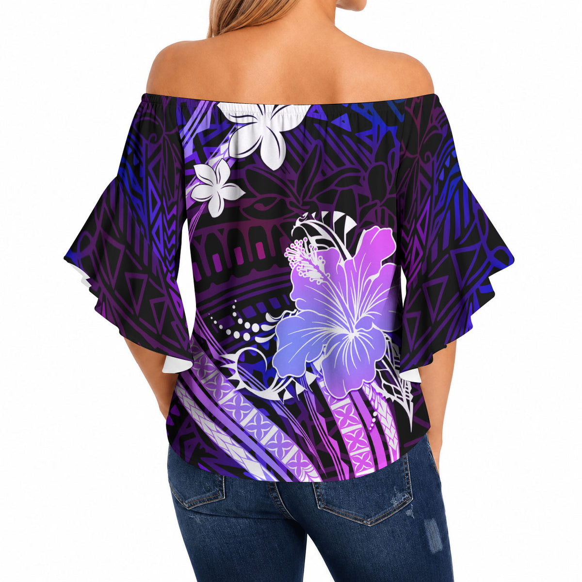 Galaxy Polynesian Pattern With Tropical Flowers Off Shoulder Wrap Waist Top LT05 - Polynesian Pride