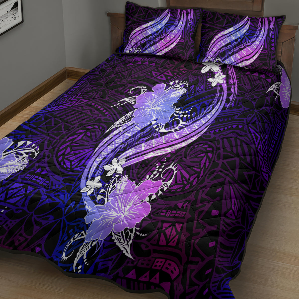 Galaxy Polynesian Pattern With Tropical Flowers Quilt Bed Set LT05 - Polynesian Pride
