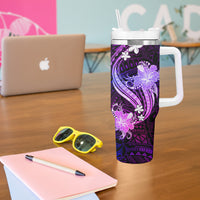 Galaxy Polynesian Pattern With Tropical Flowers Tumbler With Handle