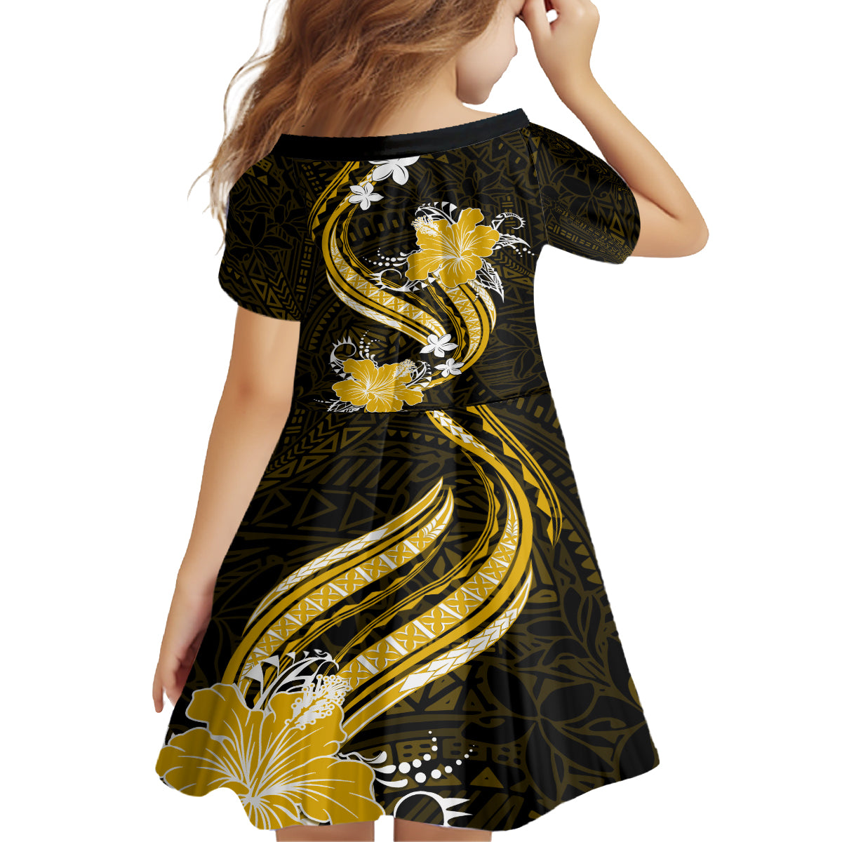 Gold Polynesian Pattern With Tropical Flowers Family Matching Puletasi Dress and Hawaiian Shirt LT05 - Polynesian Pride