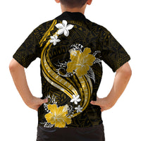 Gold Polynesian Pattern With Tropical Flowers Family Matching Short Sleeve Bodycon Dress and Hawaiian Shirt LT05 - Polynesian Pride