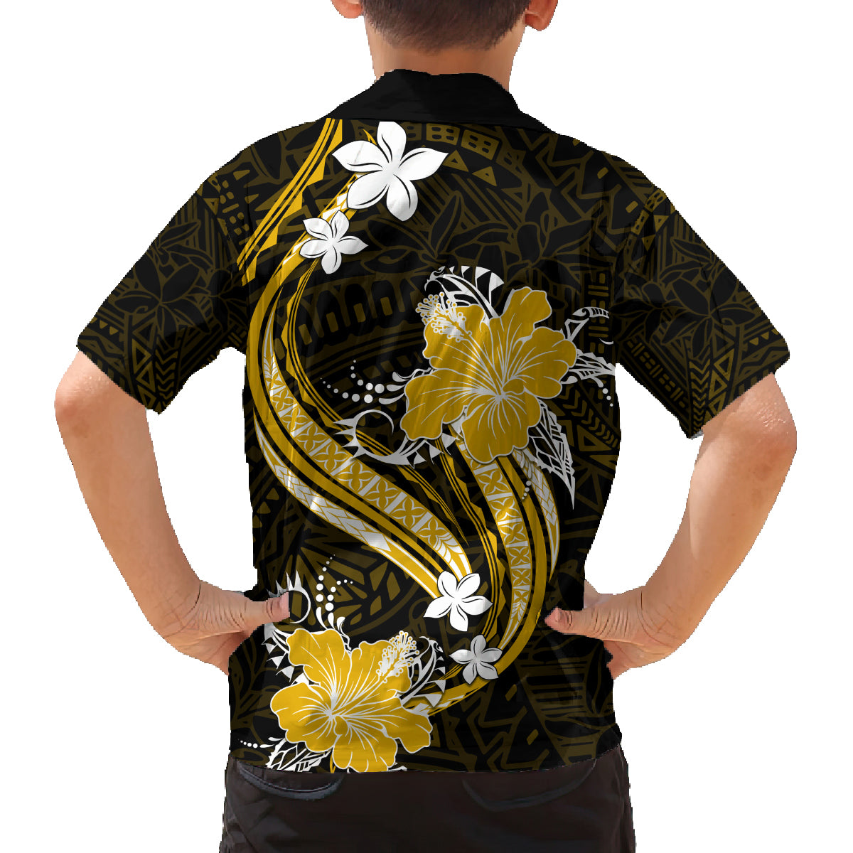 Gold Polynesian Pattern With Tropical Flowers Family Matching Summer Maxi Dress and Hawaiian Shirt LT05 - Polynesian Pride