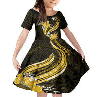 Gold Polynesian Pattern With Tropical Flowers Family Matching Summer Maxi Dress and Hawaiian Shirt LT05 Daughter's Dress Gold - Polynesian Pride