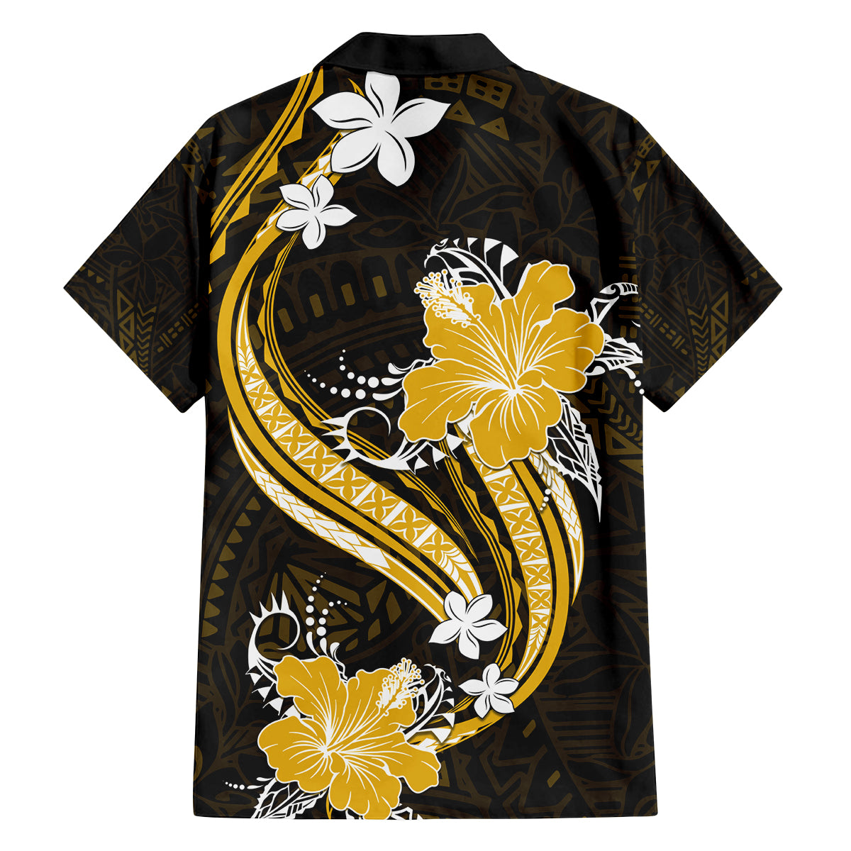 Gold Polynesian Pattern With Tropical Flowers Family Matching Tank Maxi Dress and Hawaiian Shirt LT05 - Polynesian Pride