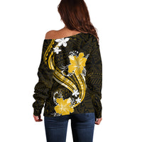 Gold Polynesian Pattern With Tropical Flowers Off Shoulder Sweater LT05 - Polynesian Pride