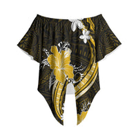 Gold Polynesian Pattern With Tropical Flowers Off Shoulder Wrap Waist Top LT05 Gold - Polynesian Pride