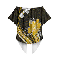 Gold Polynesian Pattern With Tropical Flowers Off Shoulder Wrap Waist Top LT05 - Polynesian Pride
