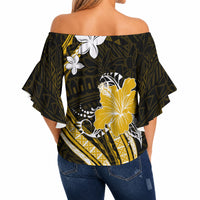 Gold Polynesian Pattern With Tropical Flowers Off Shoulder Wrap Waist Top LT05 - Polynesian Pride