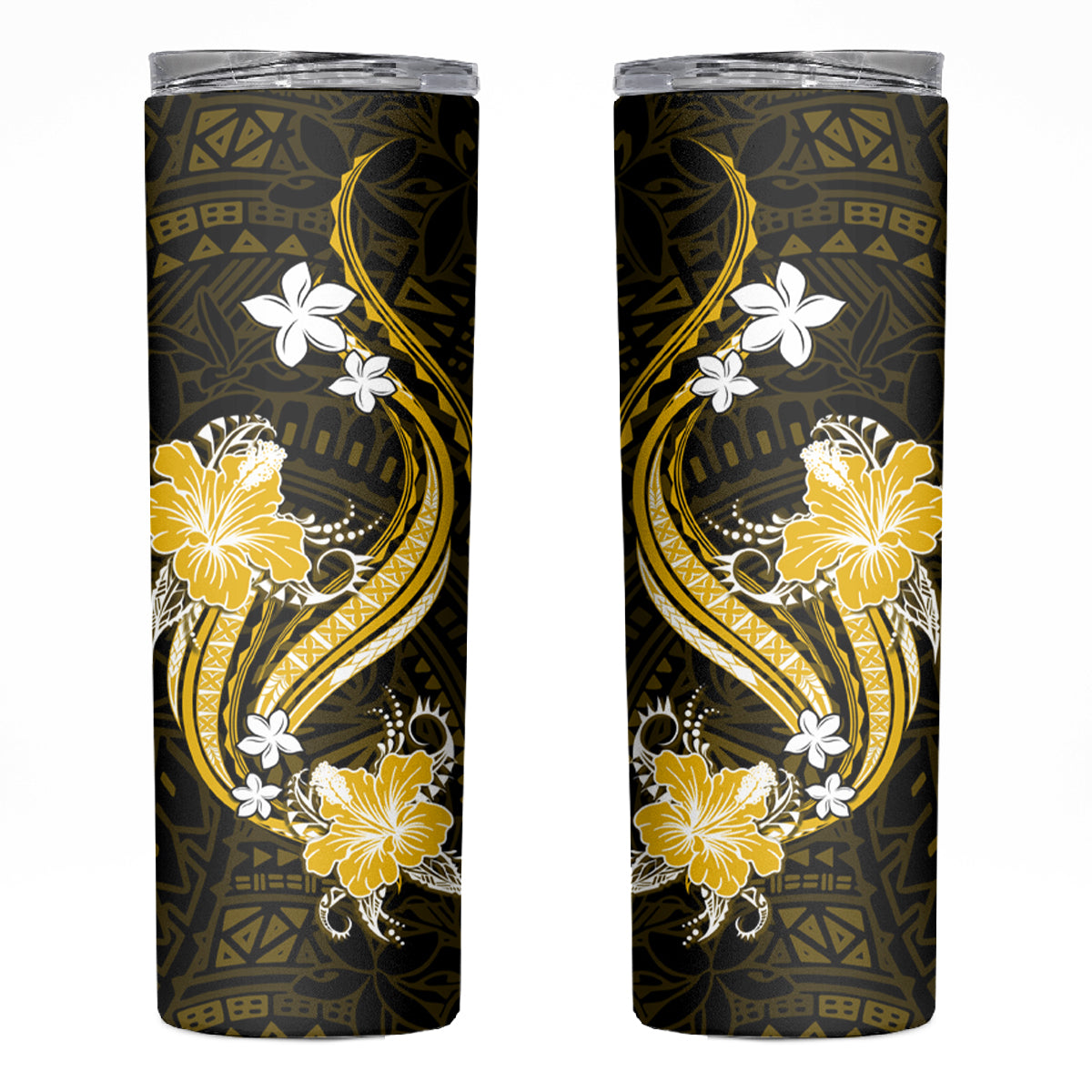 Gold Polynesian Pattern With Tropical Flowers Skinny Tumbler LT05 Gold - Polynesian Pride