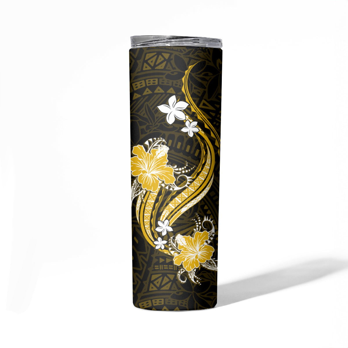 Gold Polynesian Pattern With Tropical Flowers Skinny Tumbler LT05 - Polynesian Pride