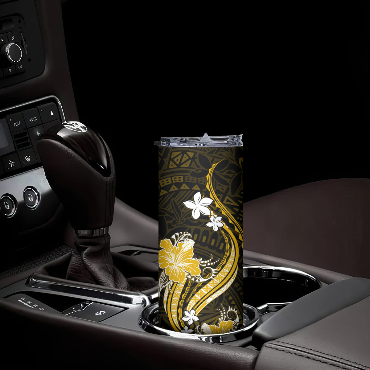 Gold Polynesian Pattern With Tropical Flowers Skinny Tumbler LT05 - Polynesian Pride