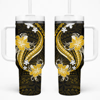 Gold Polynesian Pattern With Tropical Flowers Tumbler With Handle