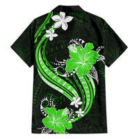 Green Polynesian Pattern With Tropical Flowers Family Matching Long Sleeve Bodycon Dress and Hawaiian Shirt LT05 - Polynesian Pride