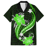 Green Polynesian Pattern With Tropical Flowers Family Matching Off Shoulder Maxi Dress and Hawaiian Shirt LT05 Dad's Shirt - Short Sleeve Green - Polynesian Pride