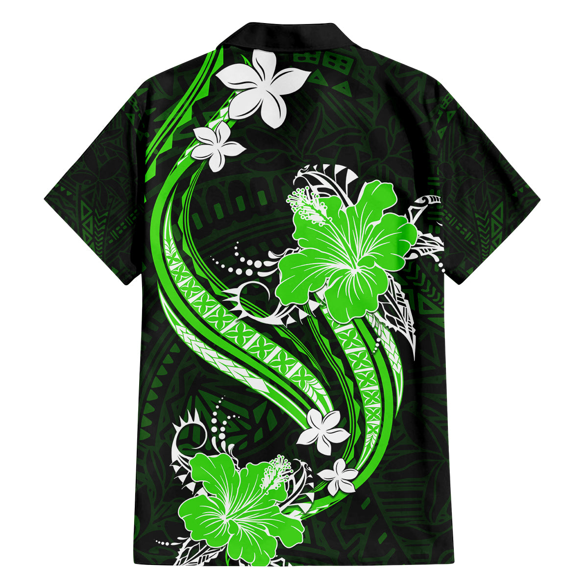 Green Polynesian Pattern With Tropical Flowers Family Matching Puletasi Dress and Hawaiian Shirt LT05 - Polynesian Pride