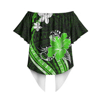 Green Polynesian Pattern With Tropical Flowers Off Shoulder Wrap Waist Top LT05 - Polynesian Pride