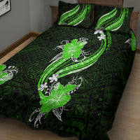 Green Polynesian Pattern With Tropical Flowers Quilt Bed Set LT05 - Polynesian Pride