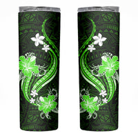 Green Polynesian Pattern With Tropical Flowers Skinny Tumbler LT05 Green - Polynesian Pride