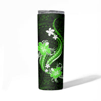 Green Polynesian Pattern With Tropical Flowers Skinny Tumbler LT05 - Polynesian Pride