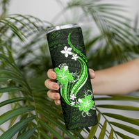 Green Polynesian Pattern With Tropical Flowers Skinny Tumbler LT05 - Polynesian Pride