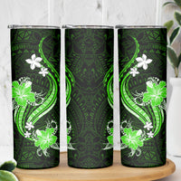 Green Polynesian Pattern With Tropical Flowers Skinny Tumbler LT05 - Polynesian Pride