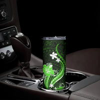 Green Polynesian Pattern With Tropical Flowers Skinny Tumbler LT05 - Polynesian Pride