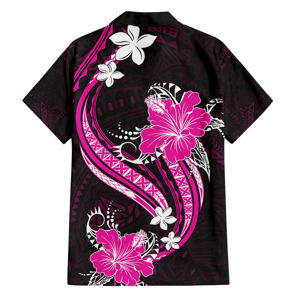Pink Polynesian Pattern With Tropical Flowers Family Matching Off Shoulder Long Sleeve Dress and Hawaiian Shirt LT05 - Polynesian Pride