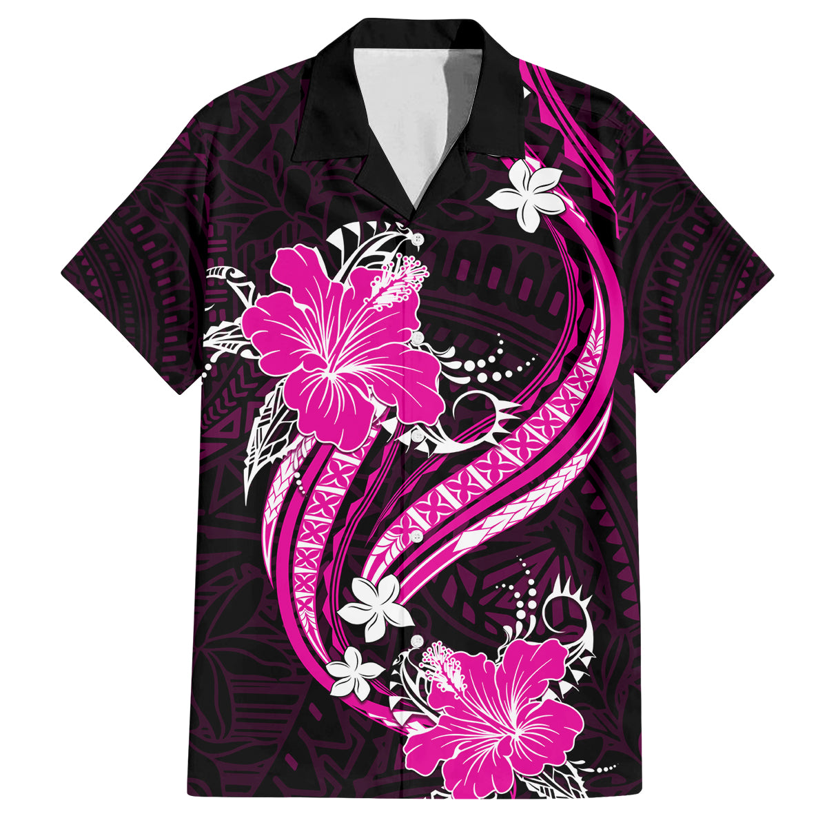 Pink Polynesian Pattern With Tropical Flowers Family Matching Summer Maxi Dress and Hawaiian Shirt LT05 Dad's Shirt - Short Sleeve Pink - Polynesian Pride