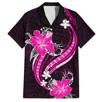 Pink Polynesian Pattern With Tropical Flowers Family Matching Summer Maxi Dress and Hawaiian Shirt LT05 Dad's Shirt - Short Sleeve Pink - Polynesian Pride