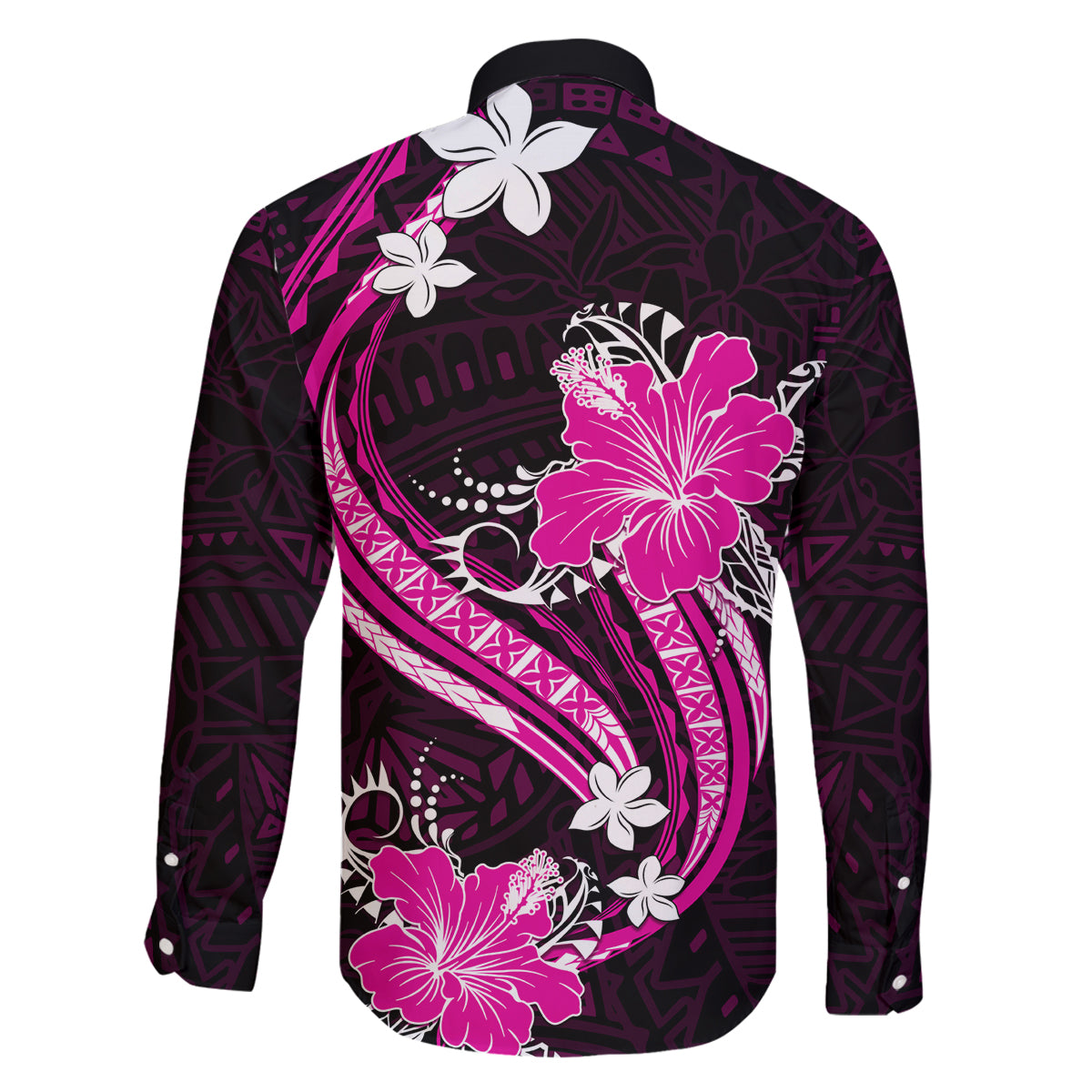 Pink Polynesian Pattern With Tropical Flowers Family Matching Summer Maxi Dress and Hawaiian Shirt LT05 - Polynesian Pride