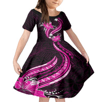 Pink Polynesian Pattern With Tropical Flowers Family Matching Tank Maxi Dress and Hawaiian Shirt LT05 Daughter's Dress Pink - Polynesian Pride