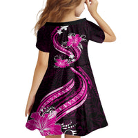 Pink Polynesian Pattern With Tropical Flowers Kid Short Sleeve Dress LT05 - Polynesian Pride
