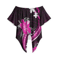 Pink Polynesian Pattern With Tropical Flowers Off Shoulder Wrap Waist Top LT05 Pink - Polynesian Pride
