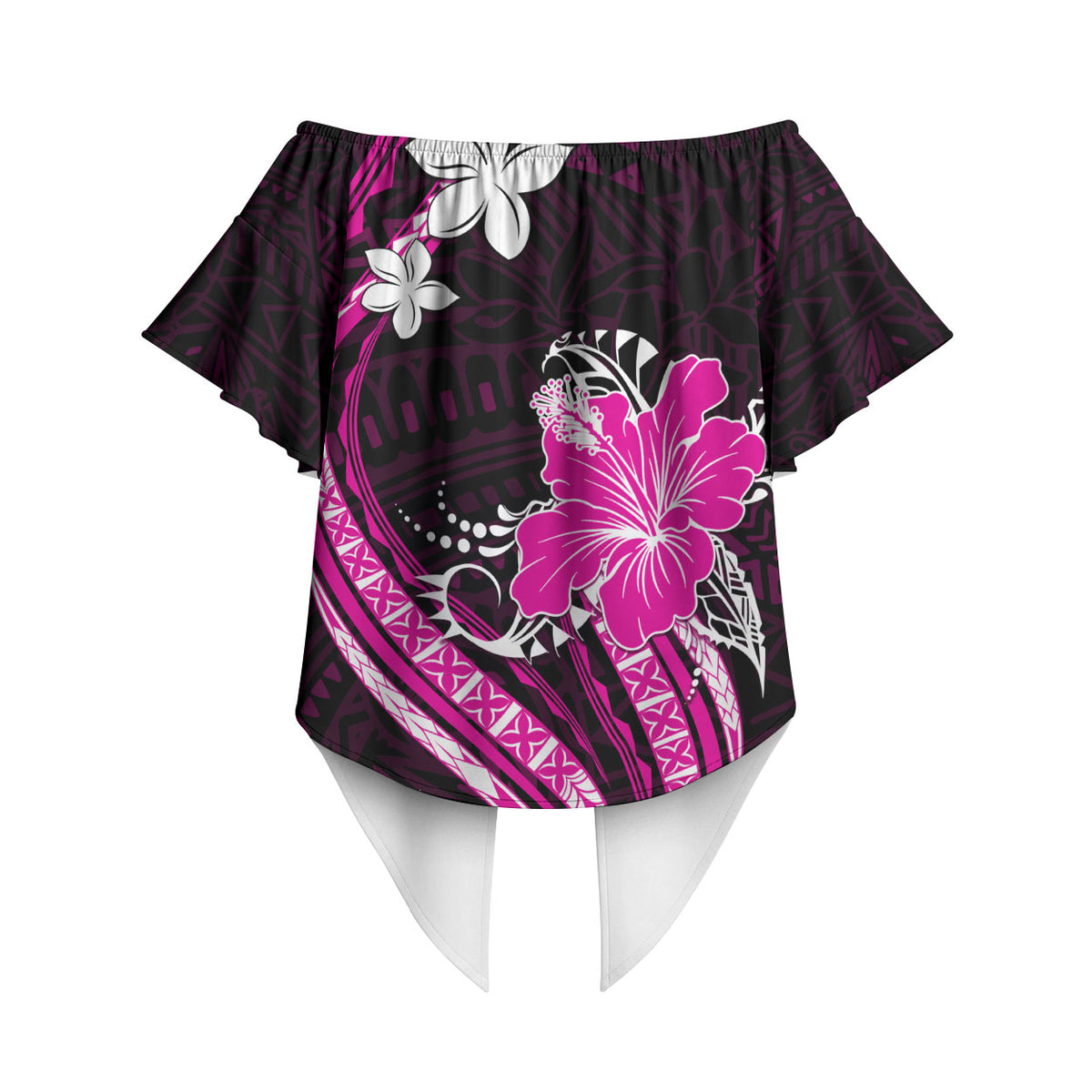 Pink Polynesian Pattern With Tropical Flowers Off Shoulder Wrap Waist Top LT05 - Polynesian Pride
