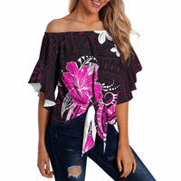 Pink Polynesian Pattern With Tropical Flowers Off Shoulder Wrap Waist Top LT05 - Polynesian Pride