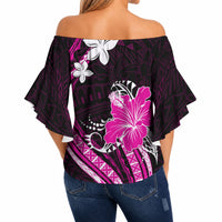 Pink Polynesian Pattern With Tropical Flowers Off Shoulder Wrap Waist Top LT05 - Polynesian Pride