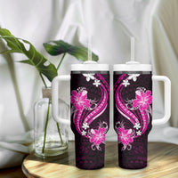 Pink Polynesian Pattern With Tropical Flowers Tumbler With Handle