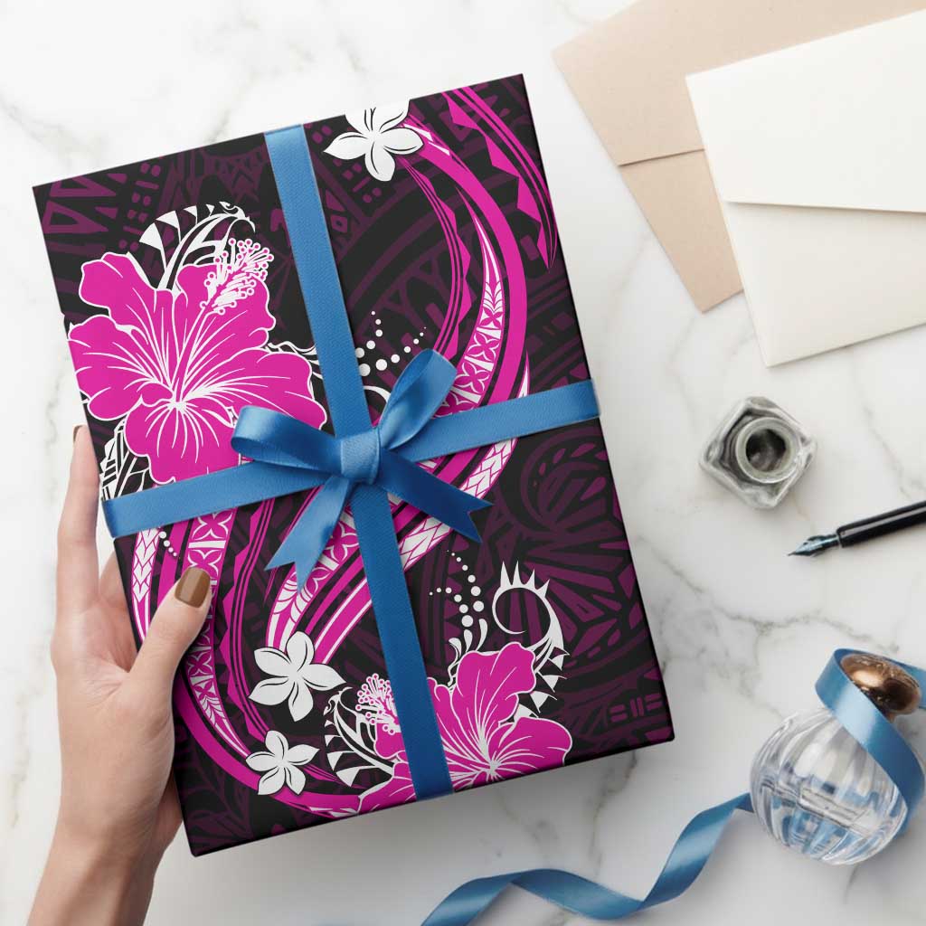 Pink Polynesian Pattern With Tropical Flowers Wrapping Paper - Polynesian Pride