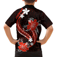 Red Polynesian Pattern With Tropical Flowers Family Matching Long Sleeve Bodycon Dress and Hawaiian Shirt LT05 - Polynesian Pride