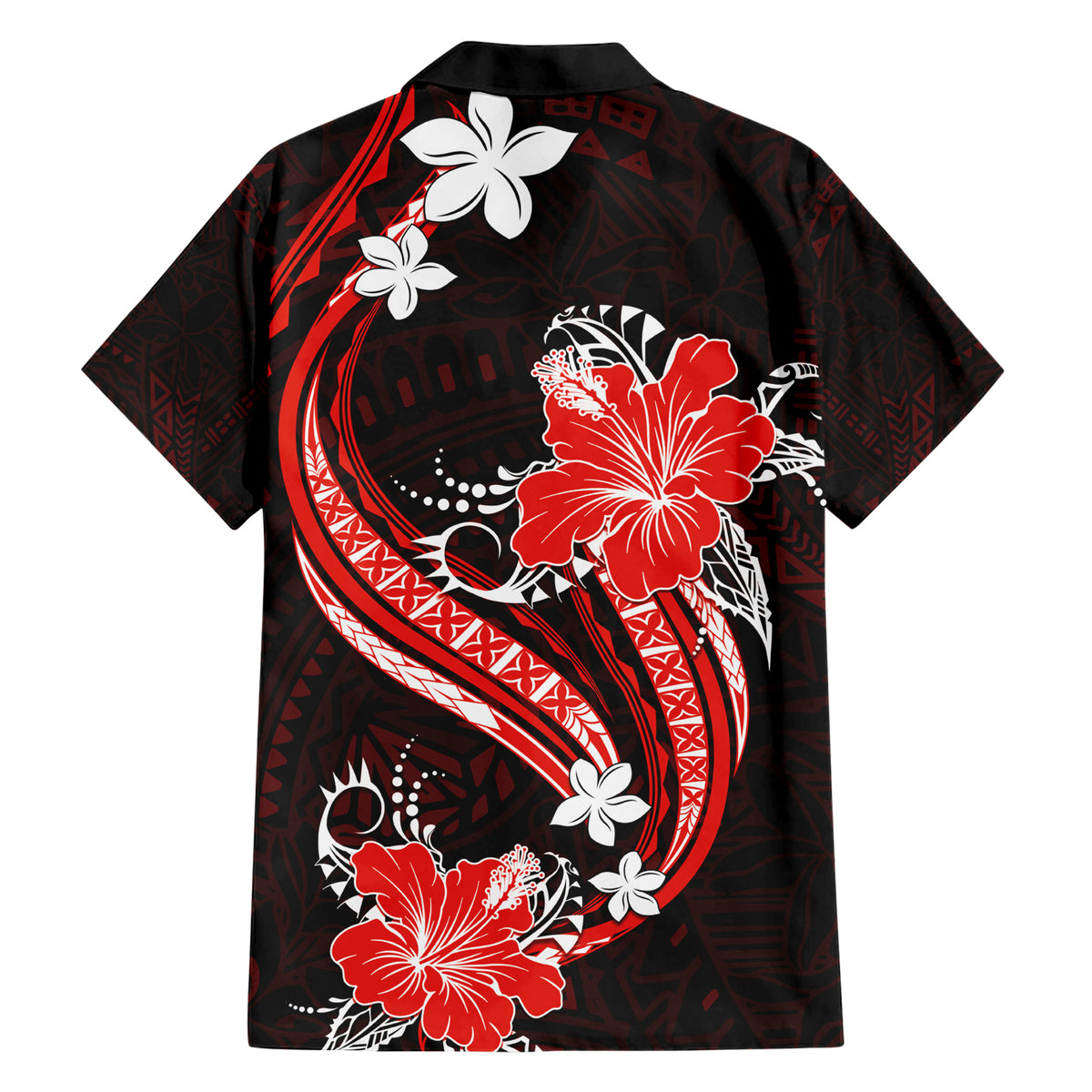 Red Polynesian Pattern With Tropical Flowers Family Matching Short Sleeve Bodycon Dress and Hawaiian Shirt LT05 - Polynesian Pride