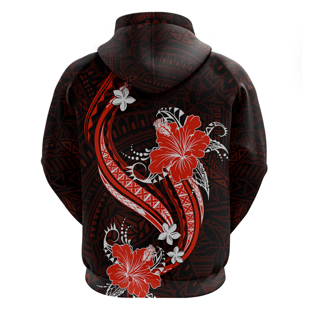 Red Polynesian Pattern With Tropical Flowers Hoodie LT05 - Polynesian Pride